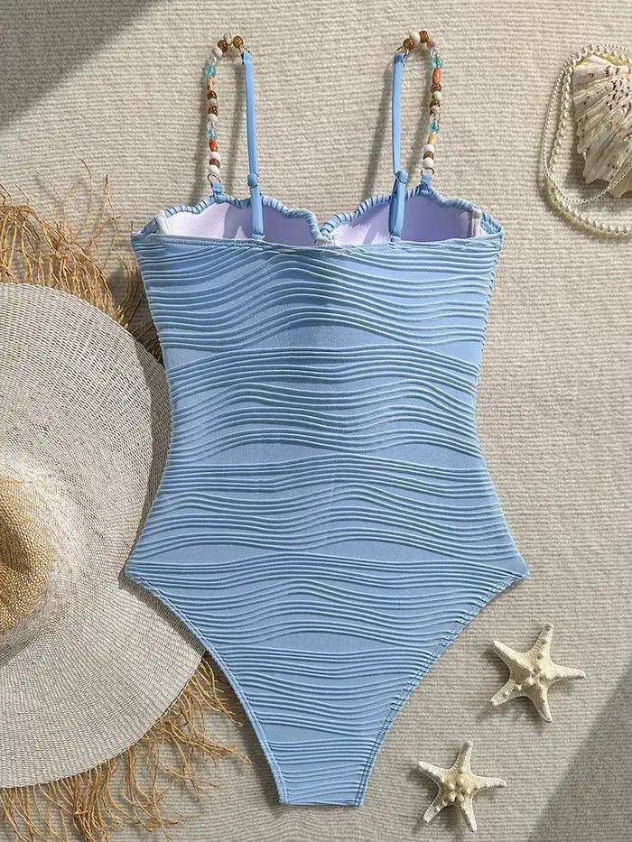 Maillot de bain une pièce femme froncé à perles