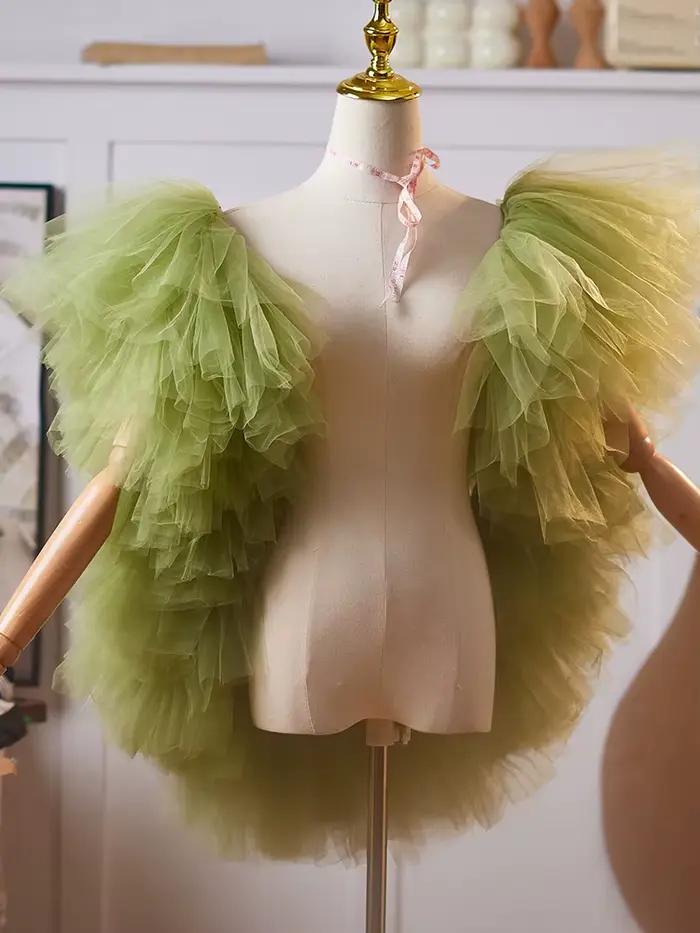 Nouveau châle vert olive exagéré, accessoire pour robe de bal et de performance