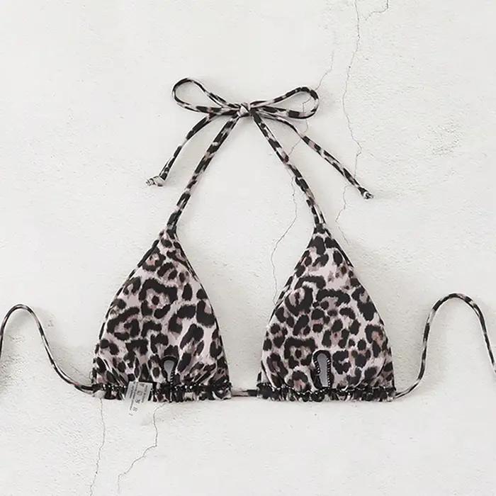 Haut de bikini sexy léopard à dos nu pour femme