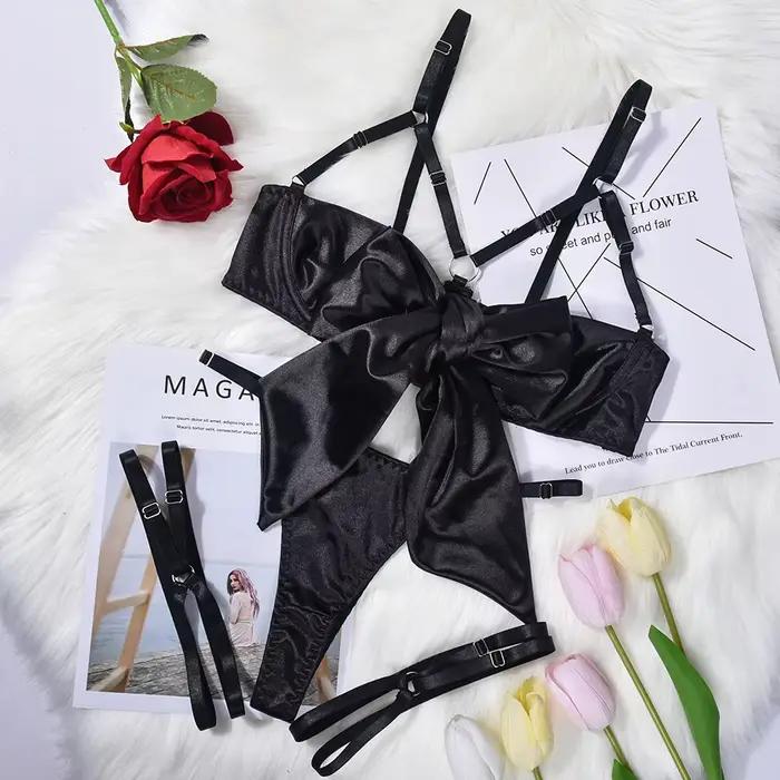 Lingerie européenne et américaine, avec nœud exquis et ajouré, ensemble trois pièces sexy avec anneau en acier, offre spéciale, nouvelle collection