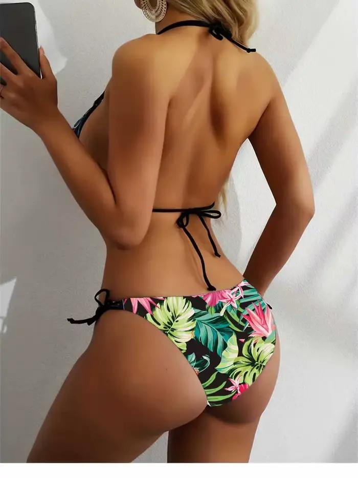Sexy imprimé fleuri Bikini ensemble femmes maillot de bain deux pièces maillots