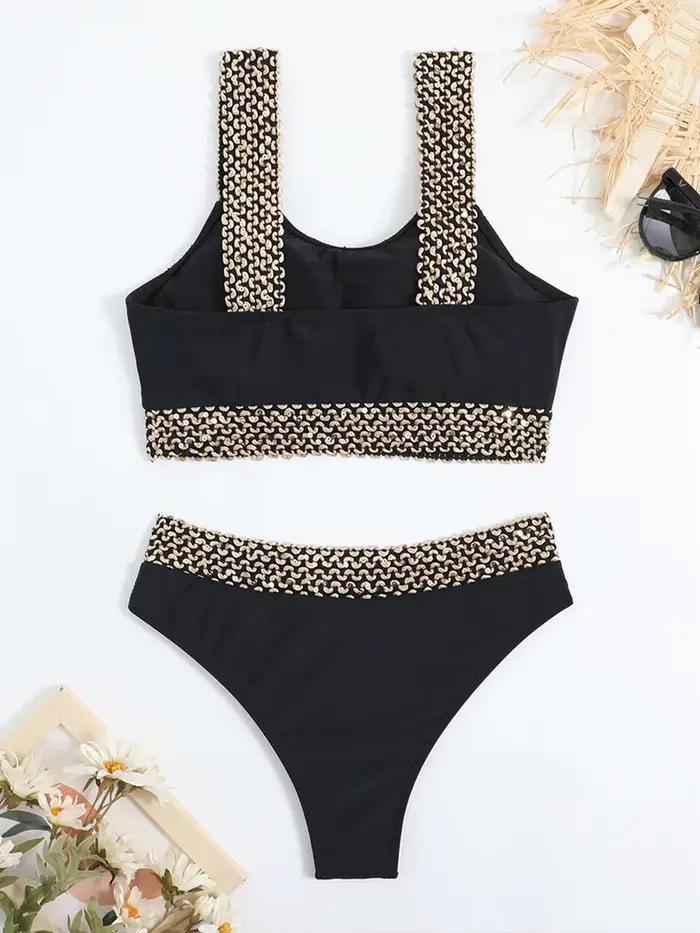 Bikini Taille Haute Femme Coupe Haute Maillot de Bain Rembourré Polyester Elasthanne Occasions Plage Piscine Vacances Fête