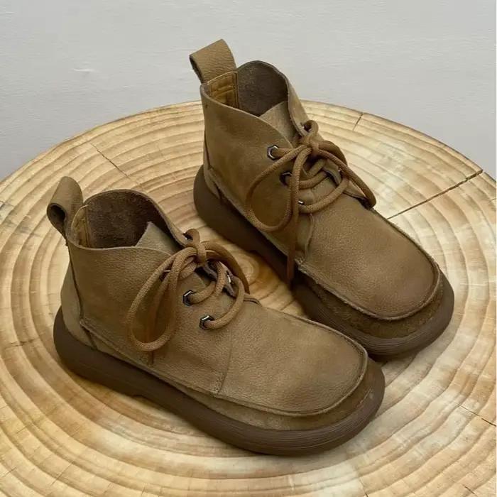 Bottines grande taille, nouveau style hiver 2025, semelle épaisse, bout rond, en stock.