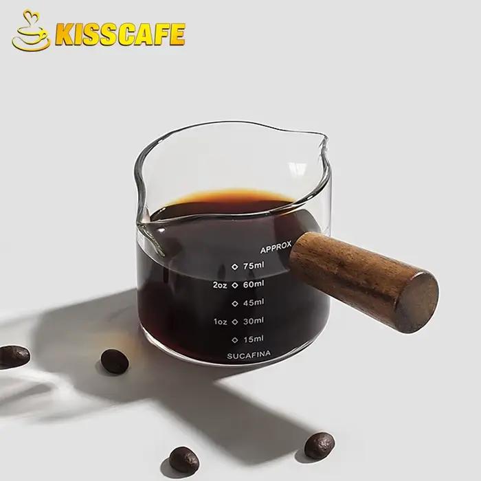 Tasse à mesurer expresso 75ml 100ml, verre à Shot d'extraction, manche en bois avec échelle, pichet à lait, Latte, accessoires pour café, outil Barista