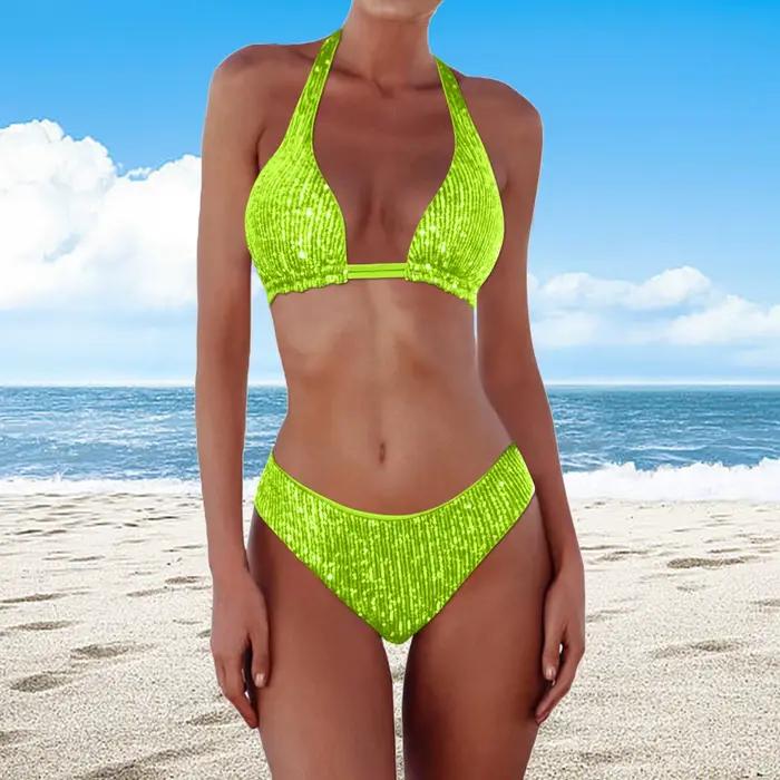 Ensemble de bikini scintillant à paillettes pour femmes