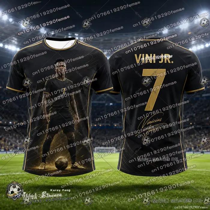 VINI JR. Maillot de football tendance pour fans de superstar, pour enfants et adultes, édition limitée, tee-shirt sportif commémoratif pour les matchs, l'entraînement et le quotidien