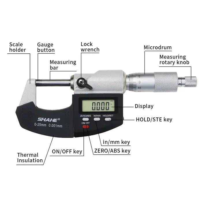 Micromètre numérique SHAHE 0-25 MM avec graduation 0,001 mm, outils de mesure numériques électroniques