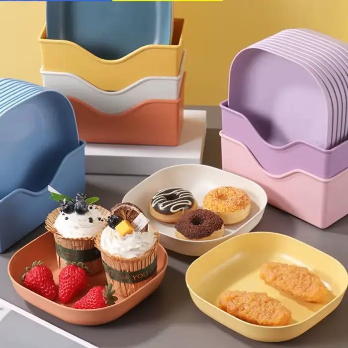 Ensemble d'assiettes à fruits et à desserts réutilisables, plats à collation lavables et multifonctionnels avec Base intégrée pour os et bonbons, polyvalents, 10 pièces