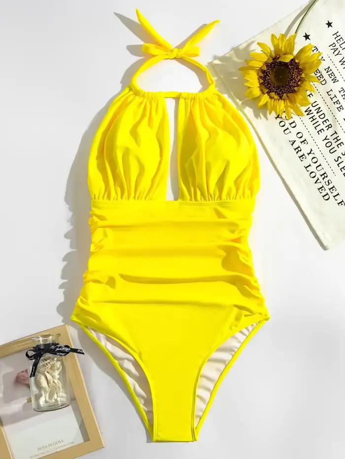 2025 froncé licou maillot de bain une pièce Sexy col haut maillots