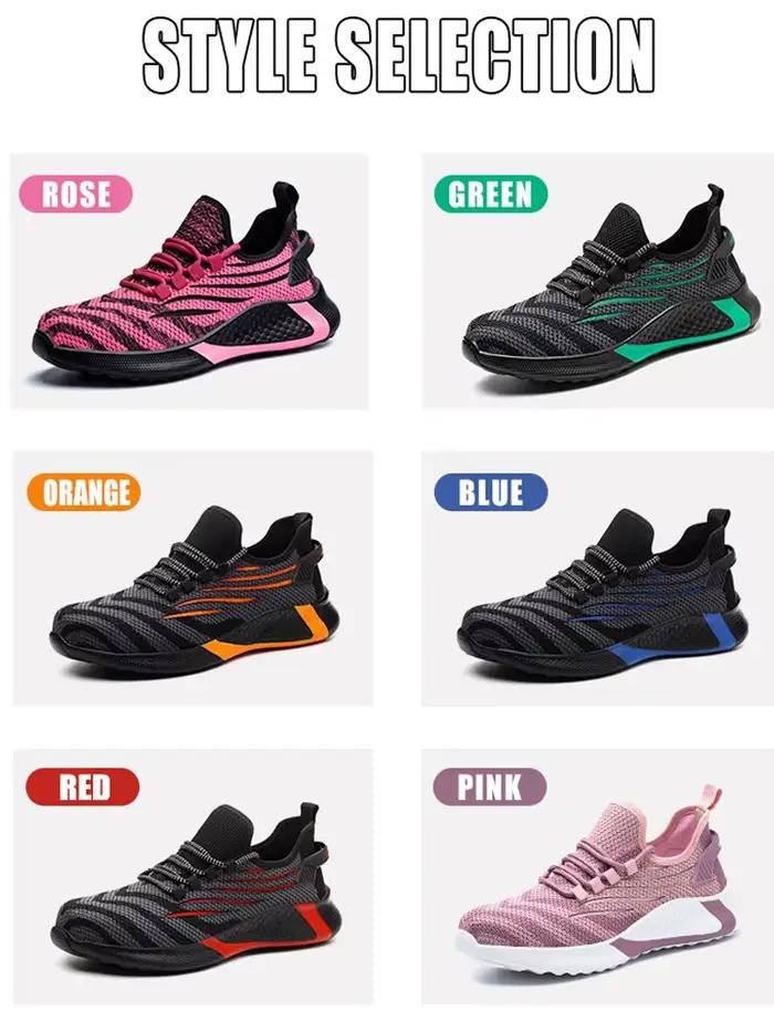 Chaussures de sécurité pour femmes, couleur rouge Rose, anti-écrasement, anti-perforation, chaussures indestructibles, baskets de travail, chaussures à bout en acier, grande taille 35-44