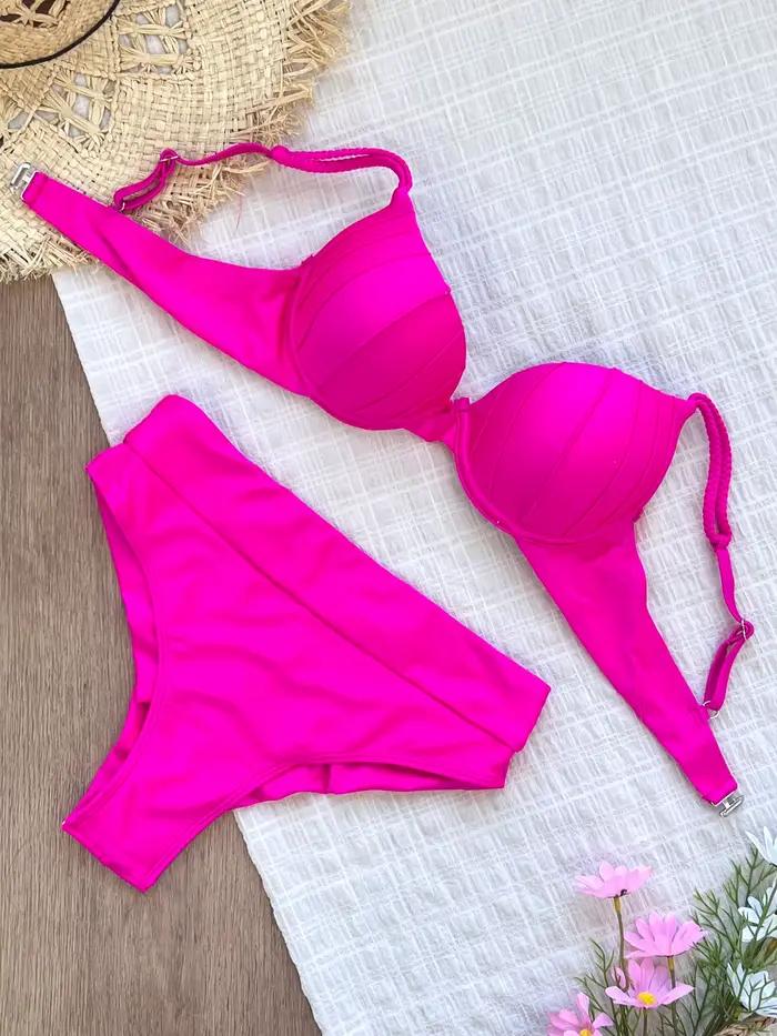 Pas cher Push Up Bikinis femmes maillots de bain solide rembourré