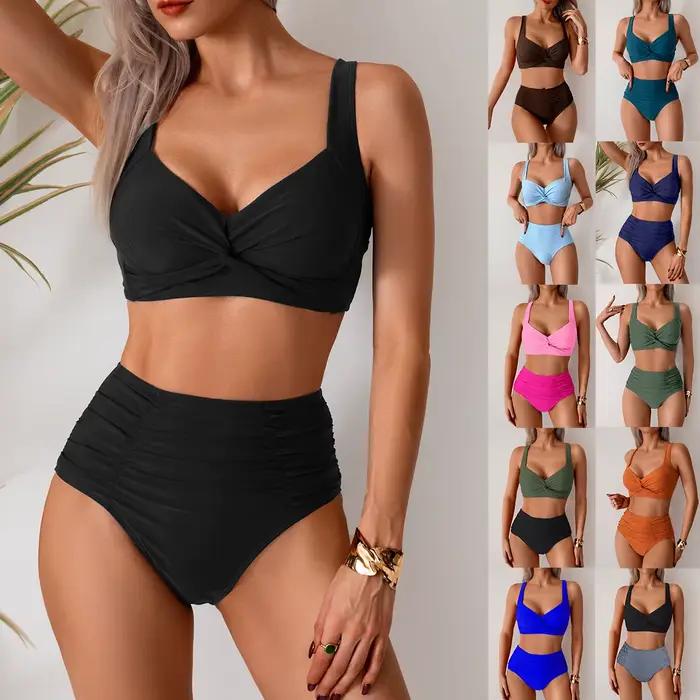 Maillots de bain bikini pour femmes 2026 – Ensembles deux pièces taille haute sans bretelles – Vêtements