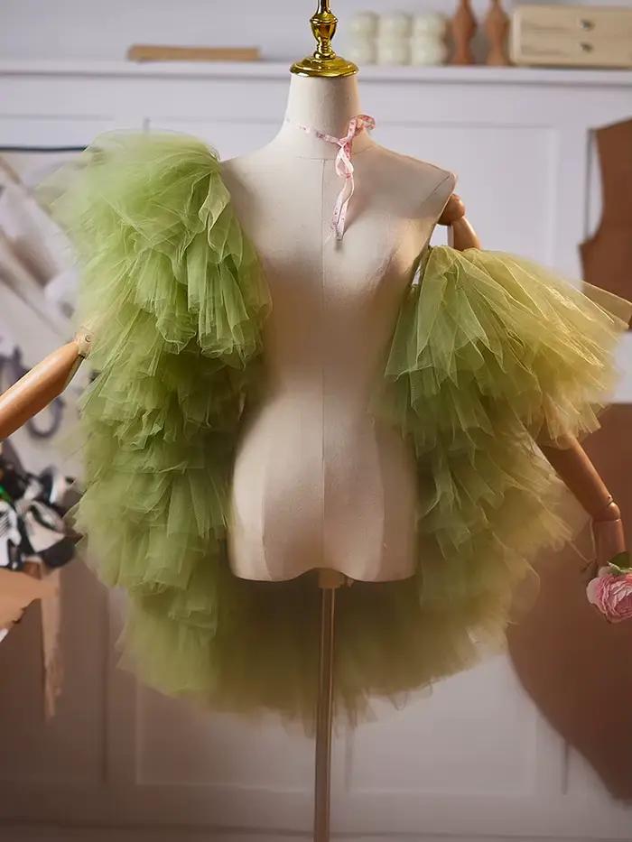 Nouveau châle vert olive exagéré, accessoire pour robe de bal et de performance