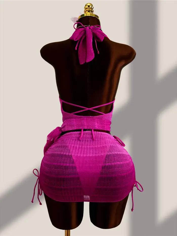 Ensemble de bikini dégradé à collicou avec jupe de plage pour femmes pour les vacances, la plage, les sports nautiques et les fêtes de piscine