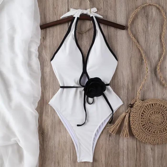 Maillot de bain une pièce fleuri 2025 nouveau licou maillot de bain bandeau femmes maillot de bain maillots de bain Monokini femme maillots de bain