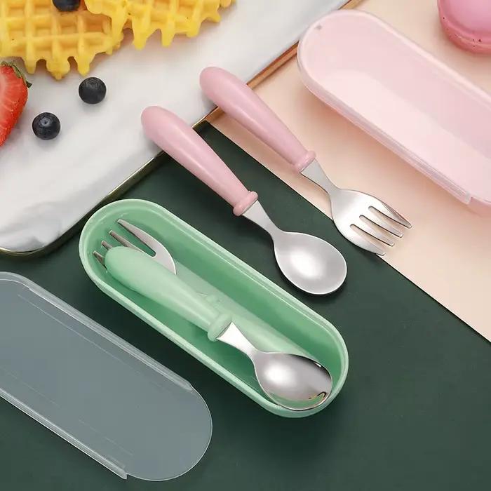 Ensemble d'ustensiles pour enfants, 3 pièces, cuillère fourchette en acier inoxydable 304 pour tout-petits avec étui Portable, couverts de voyage pour enfants, vaisselle cadeau