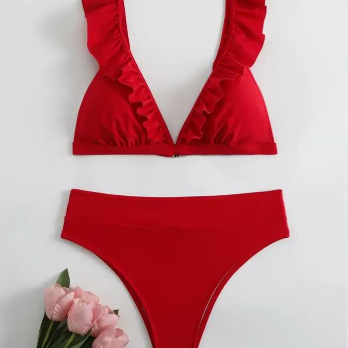 Maillot de bain deux pièces à volants pour femmes