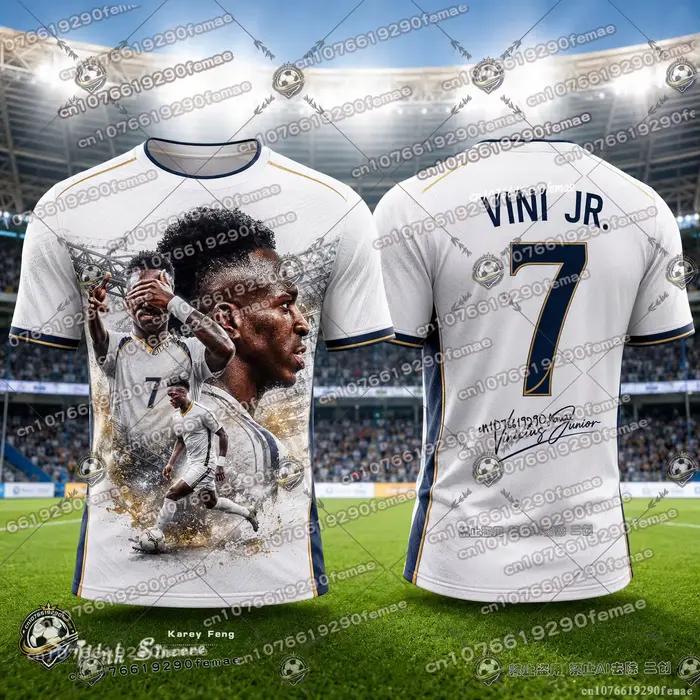 VINI JR. Maillot de football tendance pour fans de superstar, pour enfants et adultes, édition limitée, tee-shirt sportif commémoratif pour les matchs, l'entraînement et le quotidien