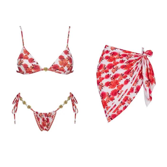 Ensemble bikini sexy avec jupe, maillot de bain femme sexy en dentelle, coupe haute, tenue de plage, Biquini