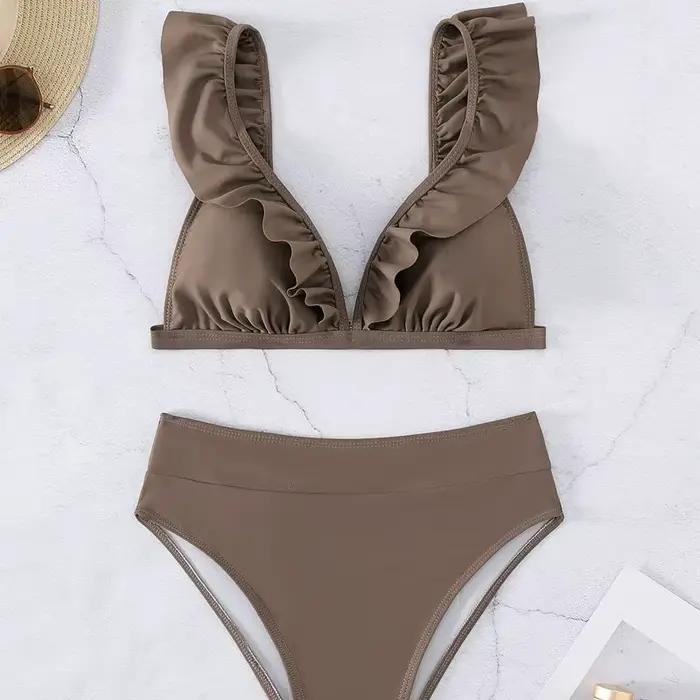 Maillot de bain deux pièces à volants pour femmes