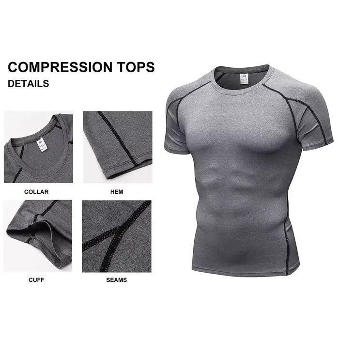 Sous-vêtements de compression à manches courtes pour hommes, séchage rapide, couche de base d'entraînement de gym, t-shirt de course, collants de sport athlétiques de basket-ball
