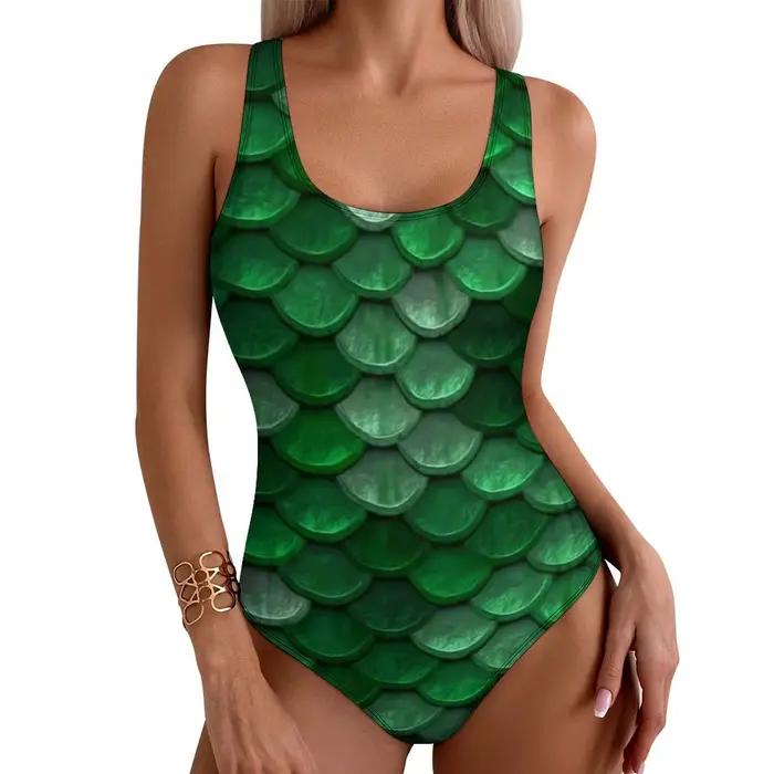 Maillot de bain en écailles de sirène vertes, Sexy, métallique, coloré, pour femmes, une pièce, tendance, body, surf, Push Up, découpé, Monokini