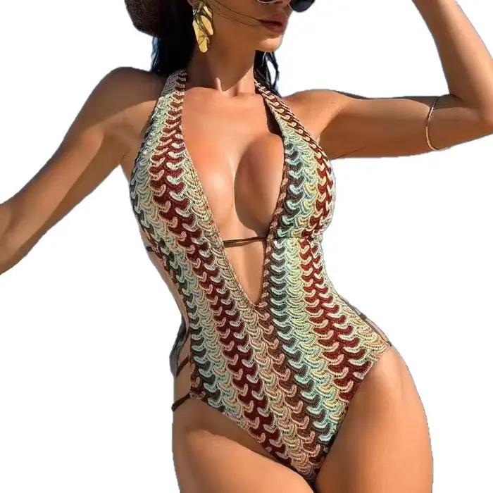 Nouveau Maillot de Bain Une Pièce Tricoté Design Été 2026 pour Vacances Tendance - Bikini Femme