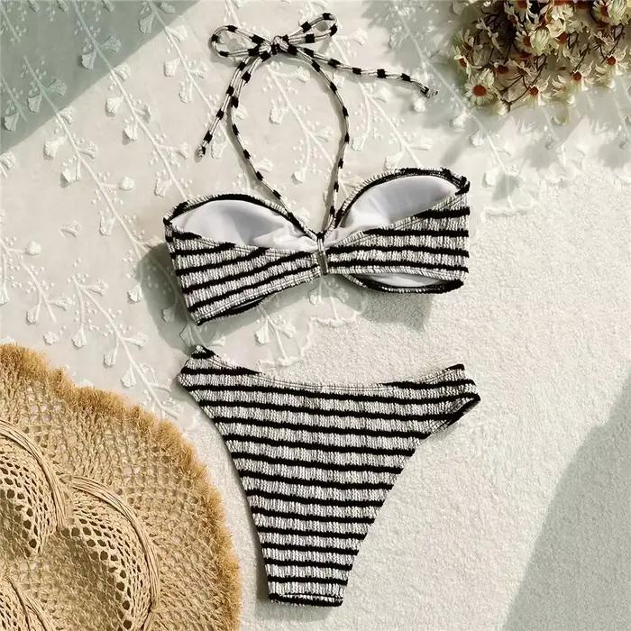 Ensembles de bikinis bandeau à imprimé rayé et à nouer