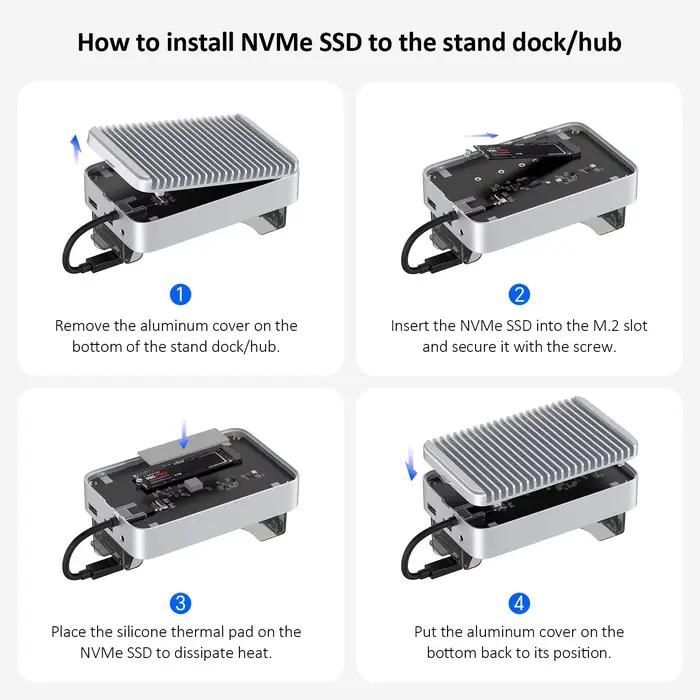 Hub USB C avec boîtier SSD M.2 40Gbps pour Mac Mini M4/M4 Pro support Station d'accueil type-c boîtier SSD USB3.2 Gen2 SD4.0 TF4.0