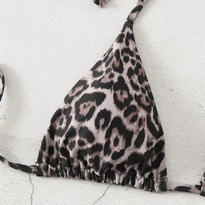 Haut de bikini sexy léopard à dos nu pour femme