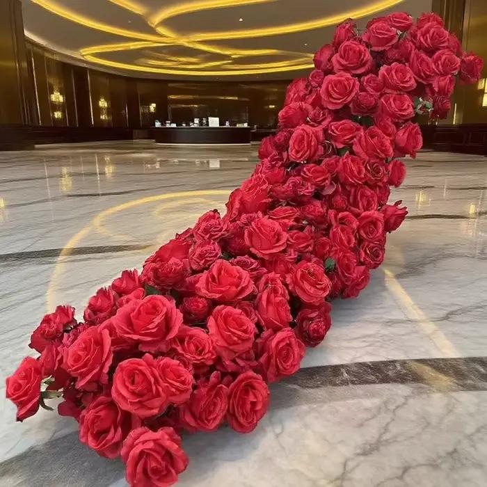 Rose Rose fleur artificielle rangée Long coureur rouge blanc Rose mariage toile de fond décor Arrangement Floral accessoires Table pièce maîtresse