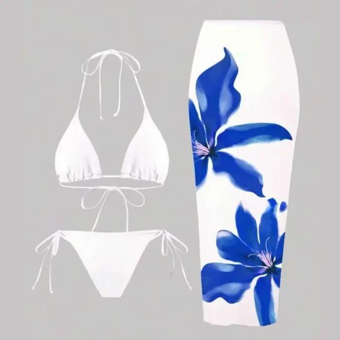 Maillot bain 3 pièces pour avec jupe tankini à floral élégant offrant une couverture tissu doux