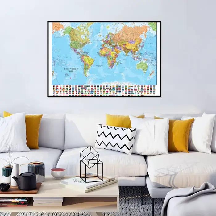 Affiche de carte du monde, toile d'art mural moderne, peinture, image pour l'éducation, fournitures scolaires et de bureau à domicile, 84x59cm/ 90x60cm