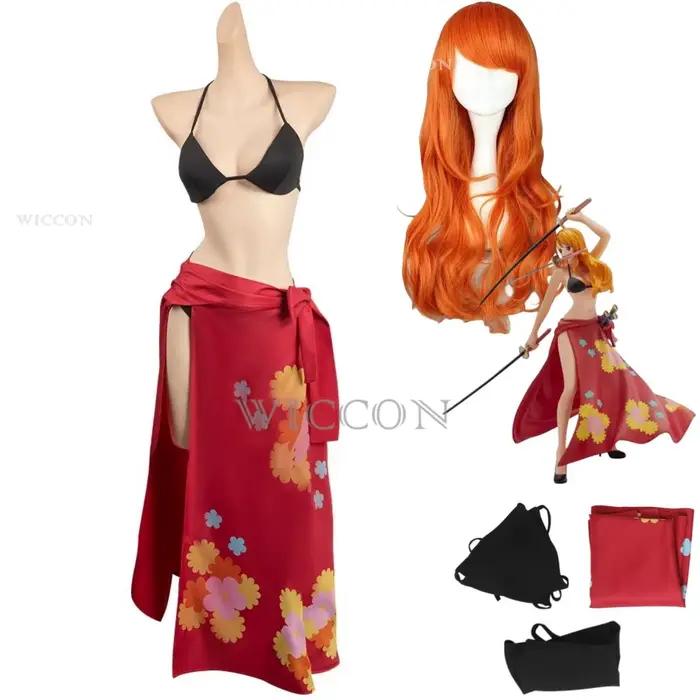 Costume de Cosplay Nami Anime pour Femme Adulte, Perruque, Maillot de Bain, Bikinis d'Été, Jupe, Tube, Y, Sexy, Kawaii, ixde Carnaval, Trempé