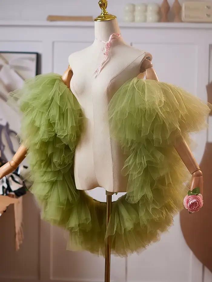 Nouveau châle vert olive exagéré, accessoire pour robe de bal et de performance