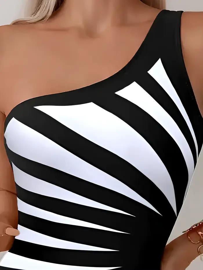 Nouveau Maillot de Bain Une Pièce Rayé Noir et Blanc 2026 pour Femme
