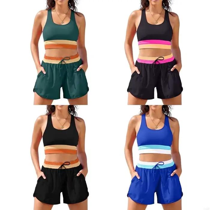 Ensemble de maillots de bain taille haute tendance en polyester doux et respirant avec détails raffinés et plusieurs tailles
