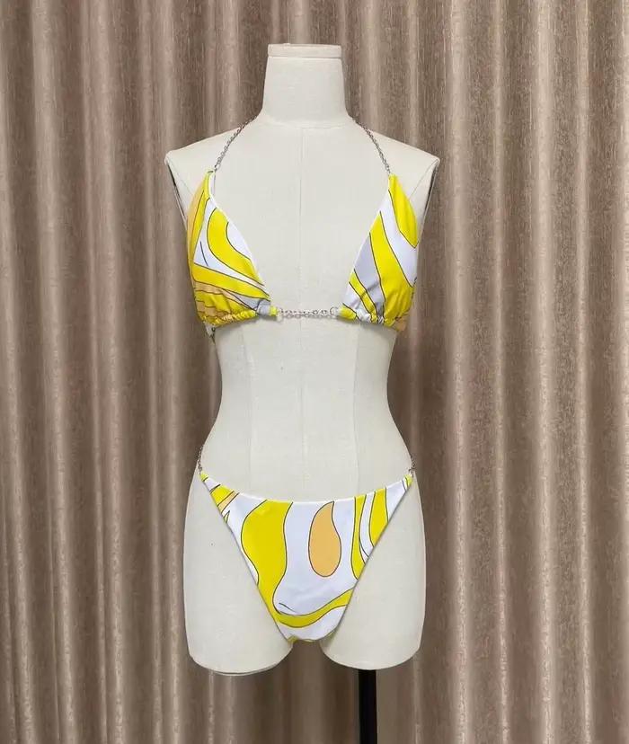 Ensembles de bikinis jaunes de luxe pour femmes 2026 avec logo signature lettre