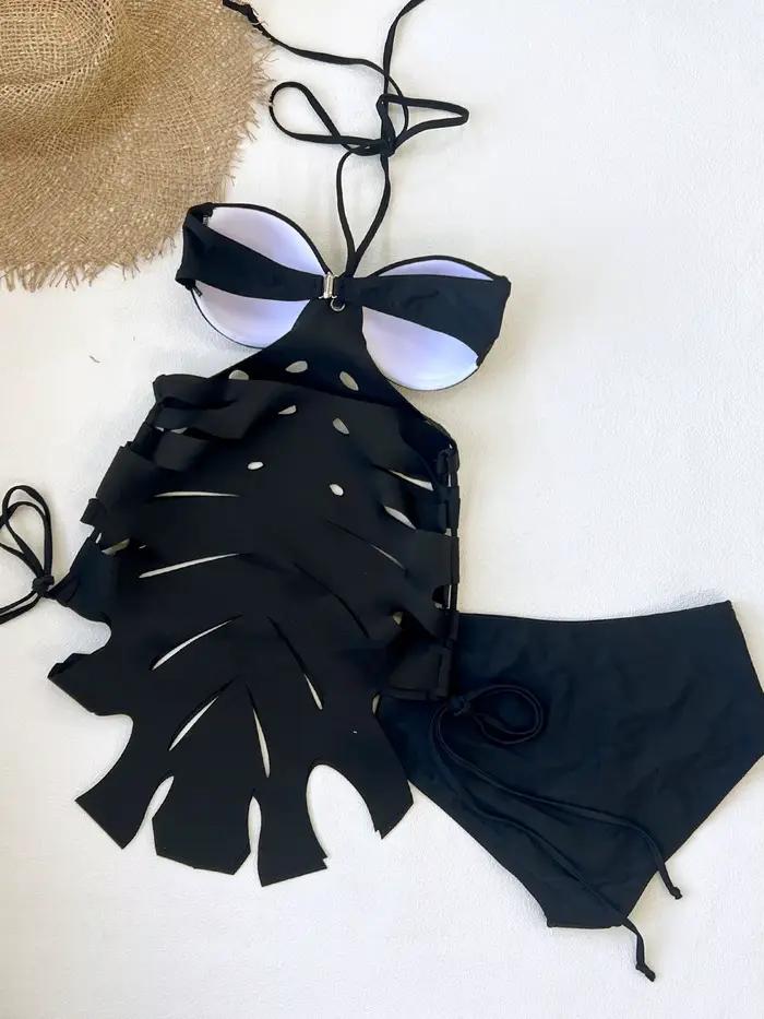 Nouvelle Arrivée 2026 – Maillot de Bain Structuré Noir Chic avec Décolleté en V Profond et Découpes
