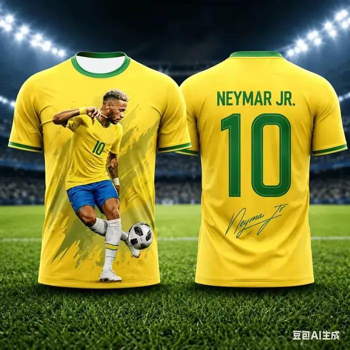 Jr # 10 T-shirts de football de l'équipe nationale du Brésil, T-shirt jaune et vert à manches courtes pour hommes et femmes