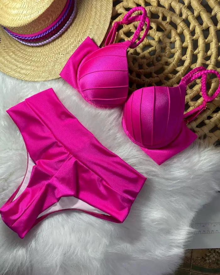 Pas cher Push Up Bikinis femmes maillots de bain solide rembourré