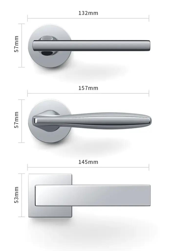 Porte intérieure minimaliste moderne, serrure de porte de chambre à coucher, poignée de porte universelle en bois argenté brillant, serrure à poignée silencieuse fendue