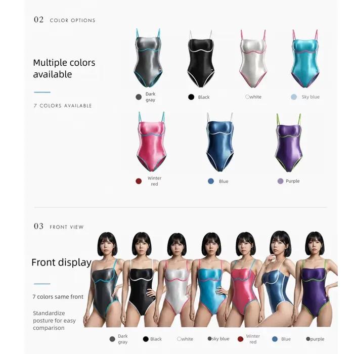 Maillot de bain une pièce LEOHEX pour femme, brillant et sans doublure, coupe haute amincissante, collection exclusive photographie