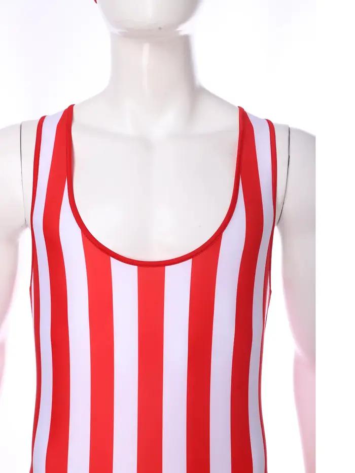 Combinaison de bain rayée pour homme, séchage rapide, sans manches, une pièce, avec bonnet, pour le sport et le fitness, sous-vêtements, shorts