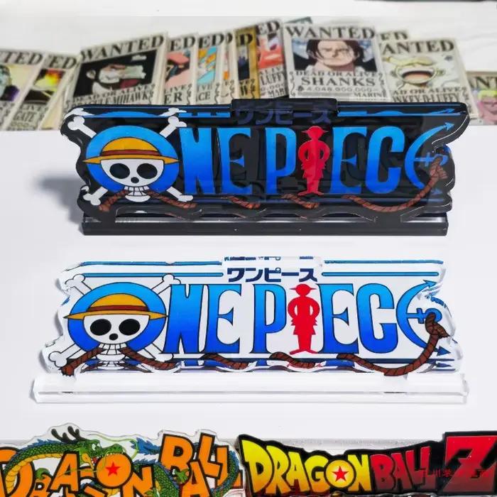 Figurines décoratives One Piece avec logo, fond blanc et noir, présentoir sur pied, jouets modèles, cadeau, 13 cm