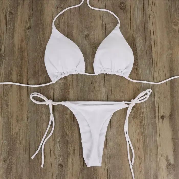 Maillot de bain rose Bikini femmes couleur unie Sexy jambe haute string maillots