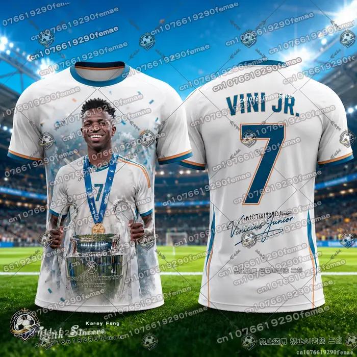 VINI JR. Maillot de football tendance pour fans de superstar, pour enfants et adultes, édition limitée, tee-shirt sportif commémoratif pour les matchs, l'entraînement et le quotidien