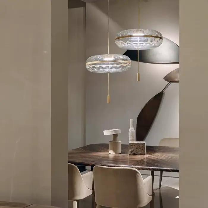 Luminaire suspendu de luxe post-moderne, design Jolie, ovale, effet vague d'eau, en verre nordique, style loft, luminaire suspendu pour îlot