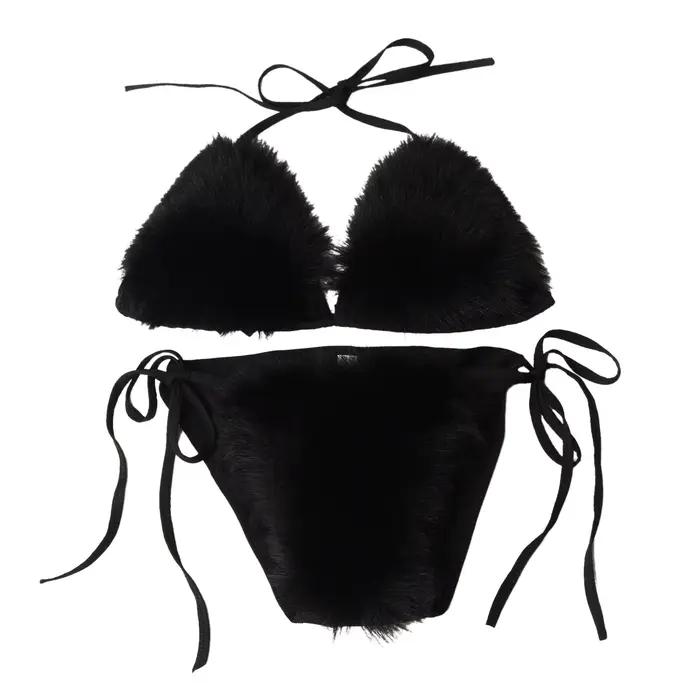 2024 Sexy femmes maillot de bain femme solide noir Micro fourrure Bikini ensemble Push Up maillots