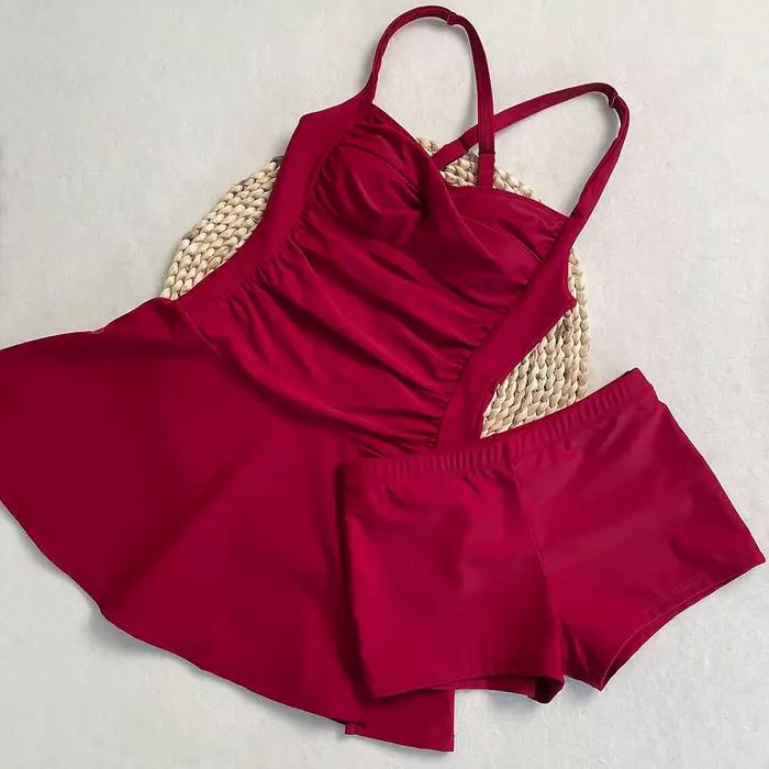 Maillot de bain deux pieces pour femmes controle du ventre fende jupe maillot de bain été maillot de plage robe de plage occasions speciales polyvalent elastane nylon